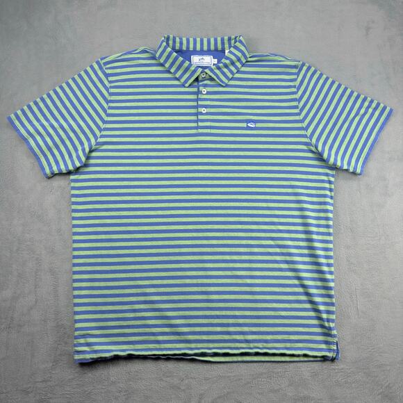Southern Tide Polo Shirt Men's XL Green/Blue Striped Short Sleeve Pima Cotton - Picture 1 of 6